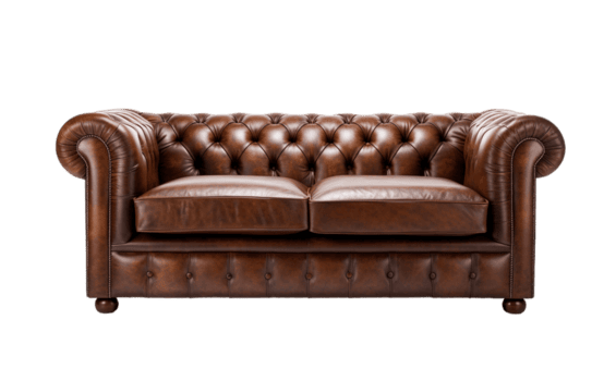 marrón cuero sofá sofá aislado en transparente antecedentes. png archivo, cortar afuera. ai generado