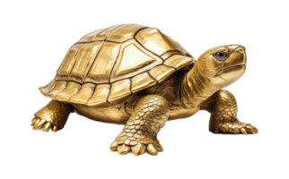 Tortuga hecho de oro aislado en transparente antecedentes. png archivo, cortar afuera. ai generado