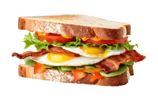 Sandwich with bacon, cheese and egg isolated on transparent background. PNG file, cut out. AI Generated