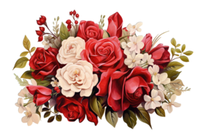 Red Roses Bouquet of garden flowers Floral arrangement isolated on transparent background. PNG file, cut out. AI Generated