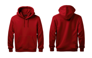 Red hoodie front and back side mockup Template isolated on transparent background. PNG file, cut out. AI Generated