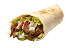 Shawarma isolated on transparent background. PNG file, cut out. AI Generated