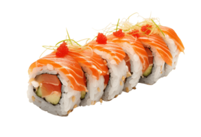 Saumon Sushi rouleau isolé sur transparent Contexte. png déposer, Couper dehors. ai généré