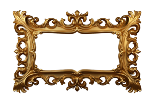 Golden baroque Decorative luxury Photo frame isolated on transparent background. PNG file, cut out. AI Generated