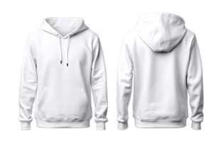 White hoodie front and back side mockup Template isolated on transparent background. PNG file, cut out. AI Generated