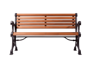 Wooden outdoor bench isolated on transparent background. PNG file, cut out. AI Generated