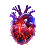 3d Neon Human Heart isolated on transparent background. PNG file, cut out. AI Generated