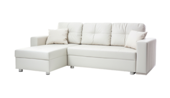 White sectional sleeper sofa isolated on transparent background. PNG file, cut out. AI Generated