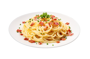 Spaghetti carbonara isolated on transparent background. PNG file, cut out. AI Generated