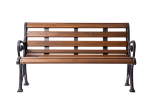 Wooden outdoor bench isolated on transparent background. PNG file, cut out. AI Generated