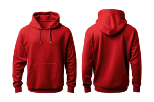 Red hoodie front and back side mockup Template isolated on transparent background. PNG file, cut out. AI Generated