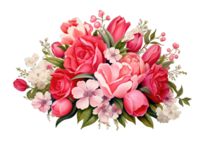 Red and pink Bouquet of garden flowers Floral arrangement isolated on transparent background. PNG file, cut out. AI Generated