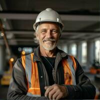 Image of a construction worker on the background of construction equipment, AI Generative photo