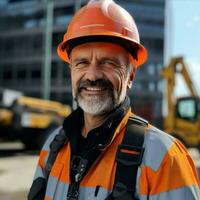 Image of a construction worker on the background of construction equipment, AI Generative photo