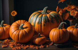 foto calabazas arreglo adentro ai generativo