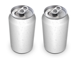 Aluminium cans with water drops. soda, lemonade, juice, energy drink mockups, transparent background png