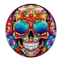 A Skull Stained Glass circle window Colorful illustration Background Generative ai photo