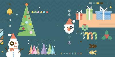 Christmas night geometric elements pastel colors vector illustration. Christmas symbols composition flat design, geometry, mosaic and vintage concept.