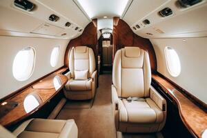 Luxury private jet interior. Generative AI photo