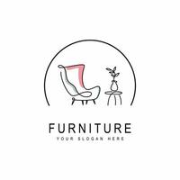 furniture seat logo in the concept of one line, continuous line. comfortable lounge chair. interiors furniture logo vector illustration