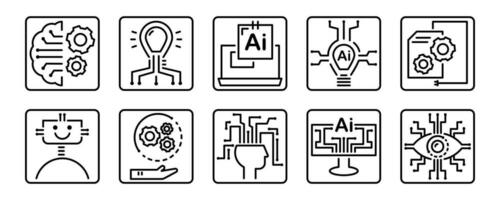 Set of linear icons. Artificial intelligence concept. Vector set of signs for mobile applications and websites.