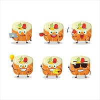 Norimaki sushi cartoon character with various types of business emoticons vector