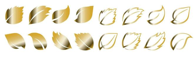 A set of abstract leaves on a transparent background, logo gold color, for logos, designs, for the symbolism of the green planet vector