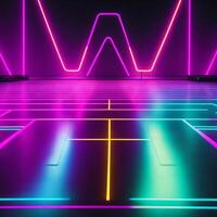 Abstract neon lights background with laser rays, and glowing lines stage. AI generated. photo