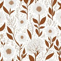 Seamless pattern with hand drawn flowers and leaves illustration. photo