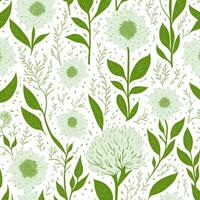 Seamless pattern with hand drawn flowers and leaves illustration. photo