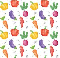 Colorful Organic Vegetable Illustration texture Watercolor Seamless Pattern Background. illustration is ideal for menus, wallpaper, and culinary themed projects. vector