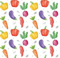 Colorful Organic Vegetable Illustration texture Watercolor Seamless Pattern Background. illustration is ideal for menus, wallpaper, and culinary themed projects. vector