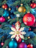 A vibrant, cheerful, and abstract Christmas-themed background. Ai generated. photo