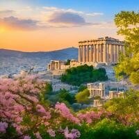 Ancient construction in Athens, Ancient Agora of Athens in Greece. AI generated. photo