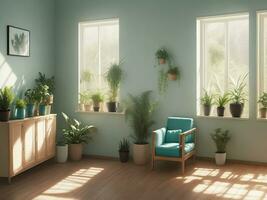 verde plantas y suave Encendiendo en el habitación interior agrega un calmante y calmante atmósfera promoviendo un sentido de tranquilidad y relajación, ai generado. foto