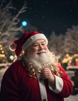 ai generative Santa Claus enjoys being with children on the blessed Christmas Eve photo