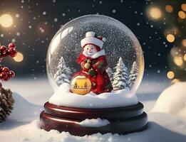 ai generative, Christmas winter with snowman in a sphere glass jar photo