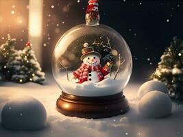 ai generativo, Navidad invierno con monigote de nieve en un esfera vaso tarro foto