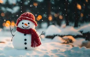 ai generative, Christmas winter with snowman on a landscape background photo