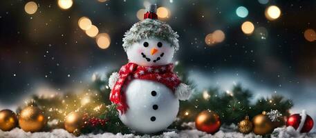 ai generative, Christmas winter with snowman on a landscape background photo