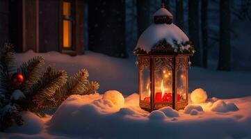 Ai Generative A vibrant cozy lantern decoration christmas night photo