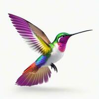 Colorful hummingbird with flowers in watercolor design artistic. AI generated. photo