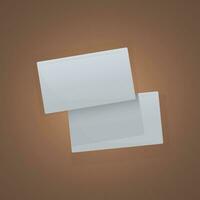 Plastic or paper white business card isolated on brown background. Vector blank sticker, sheet, label, banner with rounded corners template