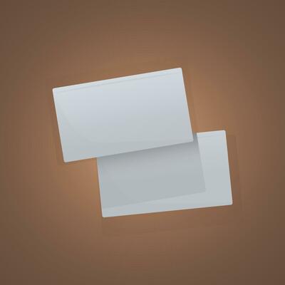 Plastic or paper white business card isolated on brown background. Vector blank sticker, sheet, label, banner with rounded corners template