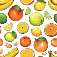 Colorful Seamless Pattern with fresh fruits.  Seamless pattern with citruses. Food Pattern. Fruits Background. Mixed fruits Pattern. Kitchen vibrant design. Colorful vector illustration