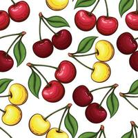 Colorful Seamless Pattern with fresh fruits.  Seamless pattern with cherry. Food Pattern. Fruits Background. Mixed fruits Pattern. Kitchen vibrant design. Colorful vector illustration