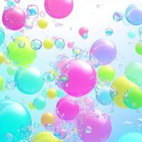 Bright abstract background of rainbow-colored balloons. Ai generated. photo