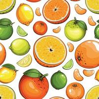 Colorful Seamless Pattern with fresh fruits.  Seamless pattern with citruses. Food Pattern. Fruits Background. Mixed fruits Pattern. Kitchen vibrant design. Colorful vector illustration