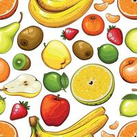 Colorful Seamless Pattern with fresh fruits.  Seamless pattern with citruses. Food Pattern. Fruits Background. Mixed fruits Pattern. Kitchen vibrant design. Colorful vector illustration