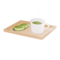 hot green tea with macarons png